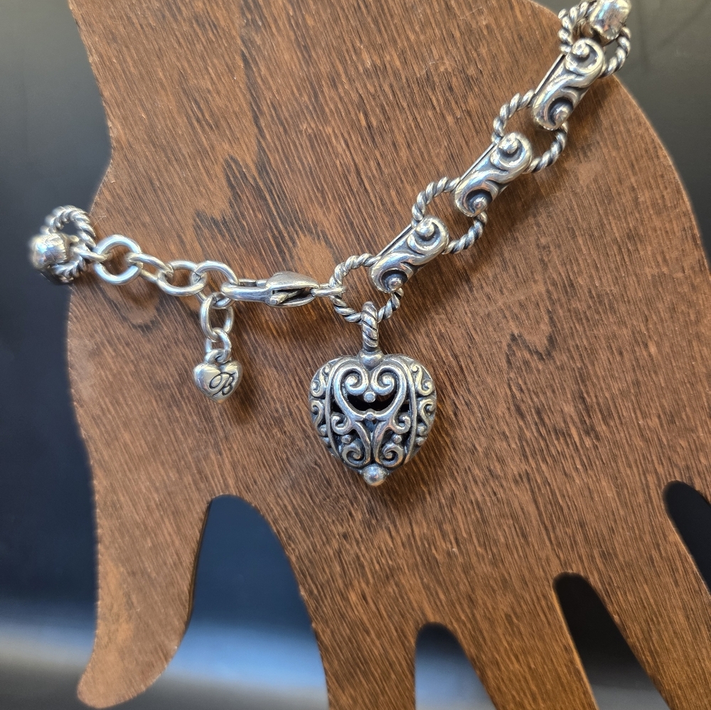 Brighton BIBI Silver Heart Charm Bracelet
